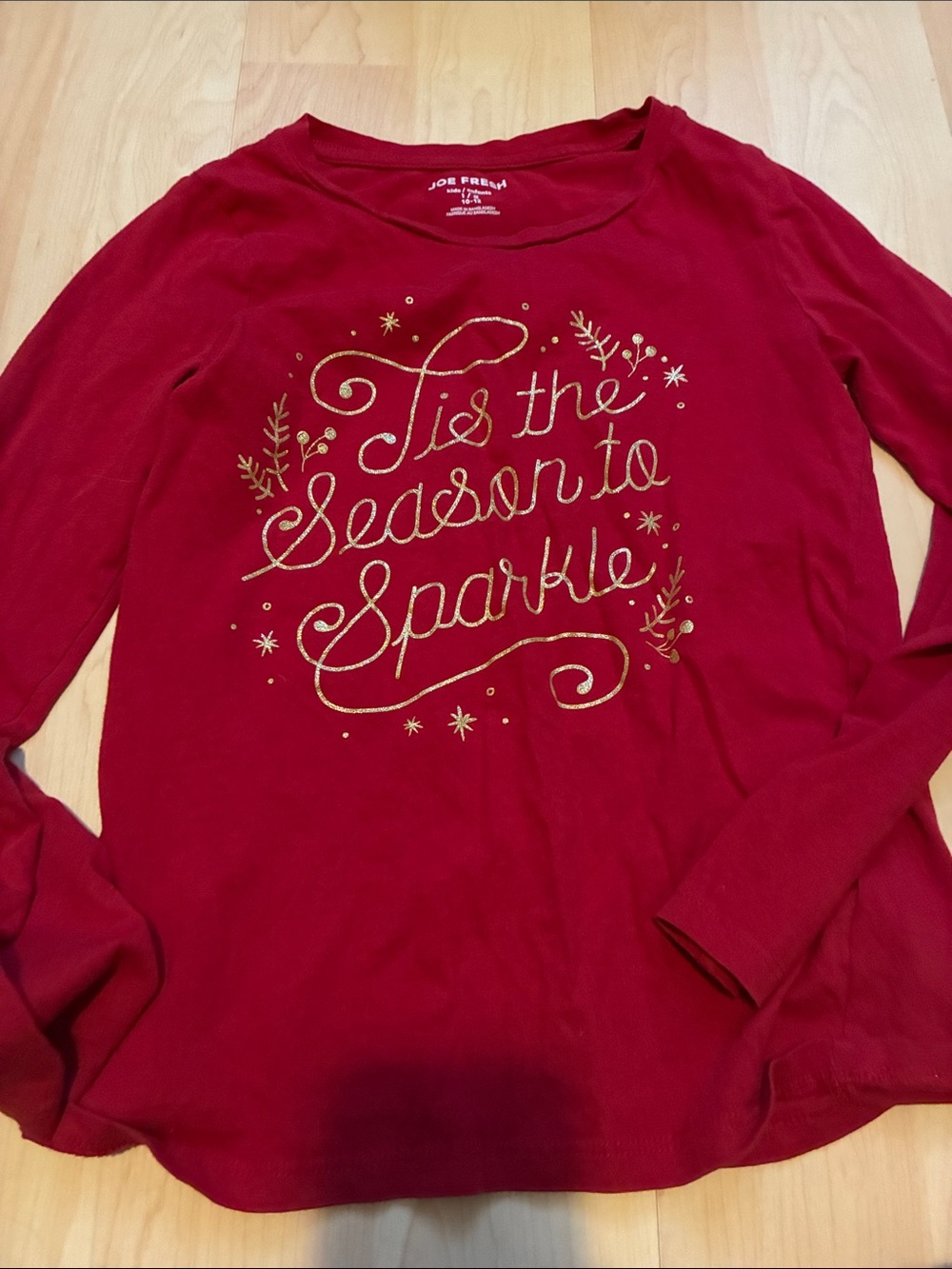 Joe Fresh Kids Long Sleeve Tee in Red with Gold Script